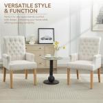 WUTUTUEE Fabric Dining Chair with Arms, Upholstered Tufted High Back Dining Room Chairs, Accent Armchair with Solid Wood Leg and Nailhead Trim, Kitchen Dining Living Room, Beige