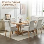 WUTUTUEE Fabric Dining Chair with Arms, Upholstered Tufted High Back Dining Room Chairs, Accent Armchair with Solid Wood Leg and Nailhead Trim, Kitchen Dining Living Room, Beige