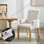 WUTUTUEE Fabric Dining Chair with Arms, Upholstered Tufted High Back Dining Room Chairs, Accent Armchair with Solid Wood Leg and Nailhead Trim, Kitchen Dining Living Room, Beige