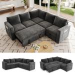 SUAWY 83.5" Sectional Sleeper Sofa with Pull Out Couch, Modern 5 Seat L Shaped Modular Couch, Sectionals Modular Sofa with Storage, Comfy Sectional Couches for Living Room & Apartment, Dark Gray