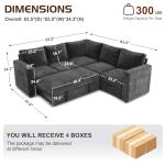 SUAWY 83.5" Sectional Sleeper Sofa with Pull Out Couch, Modern 5 Seat L Shaped Modular Couch, Sectionals Modular Sofa with Storage, Comfy Sectional Couches for Living Room & Apartment, Dark Gray