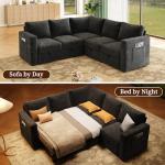 SUAWY 83.5" Sectional Sleeper Sofa with Pull Out Couch, Modern 5 Seat L Shaped Modular Couch, Sectionals Modular Sofa with Storage, Comfy Sectional Couches for Living Room & Apartment, Dark Gray