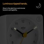 Braun Classic Travel Analogue Alarm Clock with Snooze and Light, Compact Size, Quiet Quartz Movement, Crescendo Beep Alarm in White, Model BC02XW.