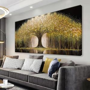 Golden Tree Of Life Wall Art Decor Modern Art Wall Decor Ready To Hang Artwork Canvas Wall Art For Bedroom Living Room Bathroom Office Kitchen Canvas Prints 20x40 Inch