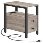 HOOBRO End Table with Charging Station, Narrow Side Table with 2 Drawers & USB Ports & Power Outlets, Nightstand for Small Spaces, Bedroom, Living Room, Stable and Sturdy, Greige and Black BG541BZ01