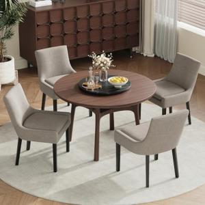 COLAMY Upholstered Dining Chairs Set of 4 with Mid Back and Wood Legs, Modern Accent Side Chairs for Living Room/Dining Room-Camel