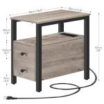 HOOBRO End Table with Charging Station, Narrow Side Table with 2 Drawers & USB Ports & Power Outlets, Nightstand for Small Spaces, Bedroom, Living Room, Stable and Sturdy, Greige and Black BG541BZ01