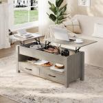 IDEALHOUSE 47.2" Coffee Table with Storage, Multi-Function Lift Top Coffee Table with Wooden Lift Tabletop, 2 Drawers and Hidden Compartment, Central Table for Living Room Home Office, Grey