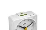 Braun Classic Travel Analogue Alarm Clock with Snooze and Light, Compact Size, Quiet Quartz Movement, Crescendo Beep Alarm in White, Model BC02XW.