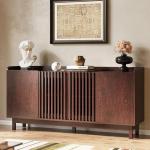 IRONCK 63" Storage Cabinet, Buffet Cabinet with Grille Doors and 2 Adjustable Shelves, Mid Century Sideboard for Kitchen, Dining Room, Entryway（Natural Red Walnut）