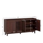 IRONCK 63" Storage Cabinet, Buffet Cabinet with Grille Doors and 2 Adjustable Shelves, Mid Century Sideboard for Kitchen, Dining Room, Entryway（Natural Red Walnut）