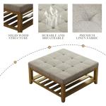 Befurtori Large Square Ottoman Coffee Table, Linen Solid Upholstered Footrest Ottoman with Solid Wood Shelf Storage Tufted Coffee Table for Bedroom Living Room, Linen