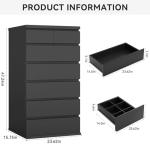 Black Tall 7 Drawer Dresser for Bedroom, Modern Wood Closet Dressers & Chests of Drawers with Jewelry Storage, 23.6" L*15.8" W*47.5" H in Large Vertical Dresser for Bedroom, Living Room, Nursery