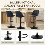 COLAMY Bar Stools Set of 4, Modern Swivel Bar Chairs, Adjustable PU Leather Upholstered Barstools Counter Height with Full Backrest for Bar, Dining Room, Kitchen Island, Black