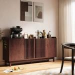 IRONCK 63" Storage Cabinet, Buffet Cabinet with Grille Doors and 2 Adjustable Shelves, Mid Century Sideboard for Kitchen, Dining Room, Entryway（Natural Red Walnut）