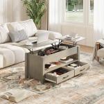 IDEALHOUSE 47.2" Coffee Table with Storage, Multi-Function Lift Top Coffee Table with Wooden Lift Tabletop, 2 Drawers and Hidden Compartment, Central Table for Living Room Home Office, Grey