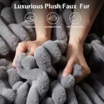 Jocisland King Size Bed Frame Faux-Fur Upholstered Bed 60" Tall Wingback Headboard with LED Lights/Charging Station/No Box Spring Needed/Grey