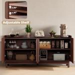 IRONCK 63" Storage Cabinet, Buffet Cabinet with Grille Doors and 2 Adjustable Shelves, Mid Century Sideboard for Kitchen, Dining Room, Entryway（Natural Red Walnut）