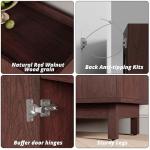 IRONCK 63" Storage Cabinet, Buffet Cabinet with Grille Doors and 2 Adjustable Shelves, Mid Century Sideboard for Kitchen, Dining Room, Entryway（Natural Red Walnut）