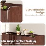 IRONCK 63" Storage Cabinet, Buffet Cabinet with Grille Doors and 2 Adjustable Shelves, Mid Century Sideboard for Kitchen, Dining Room, Entryway（Natural Red Walnut）