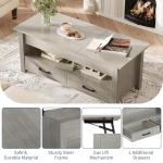 IDEALHOUSE 47.2" Coffee Table with Storage, Multi-Function Lift Top Coffee Table with Wooden Lift Tabletop, 2 Drawers and Hidden Compartment, Central Table for Living Room Home Office, Grey