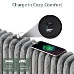 Jocisland King Size Bed Frame Faux-Fur Upholstered Bed 60" Tall Wingback Headboard with LED Lights/Charging Station/No Box Spring Needed/Grey