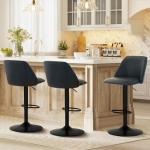 COLAMY Bar Stools Set of 4, Modern Swivel Bar Chairs, Adjustable PU Leather Upholstered Barstools Counter Height with Full Backrest for Bar, Dining Room, Kitchen Island, Black