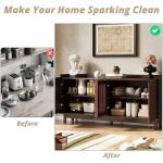 IRONCK 63" Storage Cabinet, Buffet Cabinet with Grille Doors and 2 Adjustable Shelves, Mid Century Sideboard for Kitchen, Dining Room, Entryway（Natural Red Walnut）