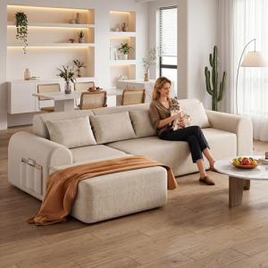 Rengue 105.5" Cloud Boneless Sectional Sofa for Living Room, 4-Seater L-Shaped Comfy Couch with Ottoman, 4 Pillows, Deep Seat Chenille Sofa, No Assembly Required (Beige) 72h to Restore