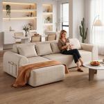 Rengue 105.5" Cloud Boneless Sectional Sofa for Living Room, 4-Seater L-Shaped Comfy Couch with Ottoman, 4 Pillows, Deep Seat Chenille Sofa, No Assembly Required (Beige) 72h to Restore