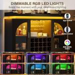 Wine Bar Cabinet with Power Outlet & LED Light, 54'' Liquor Cabinet with 15 Wine Rack & Glass Holder, Coffee Bar Cabinet for Home with Storage, 2 Arched Door, Buffet Sideboard for Living Room, Kitchen