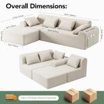 Rengue 105.5" Cloud Boneless Sectional Sofa for Living Room, 4-Seater L-Shaped Comfy Couch with Ottoman, 4 Pillows, Deep Seat Chenille Sofa, No Assembly Required (Beige) 72h to Restore