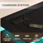 Wine Bar Cabinet with Power Outlet & LED Light, 54'' Liquor Cabinet with 15 Wine Rack & Glass Holder, Coffee Bar Cabinet for Home with Storage, 2 Arched Door, Buffet Sideboard for Living Room, Kitchen