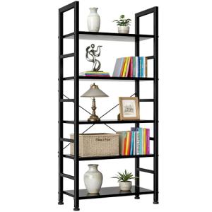 SageNest 5 Tier Bookshelf, Free Standing Wooden Bookcase with Open Storage Shelves with Metal Frame, Sturdy Shelf Organization Display Rack for Living Room, Bedroom, Home Office, 62.2" Tall, Black