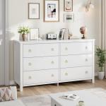 GarveeHome 6 Drawer Dresser for Bedroom, 47 in Wide Dresser, Chest of Drawers, Wooden Dressers Chest with Clothes Storage Cabinet, Drawer Organizer for Bedroom, Living Room, Hallway, White