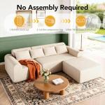 Rengue 105.5" Cloud Boneless Sectional Sofa for Living Room, 4-Seater L-Shaped Comfy Couch with Ottoman, 4 Pillows, Deep Seat Chenille Sofa, No Assembly Required (Beige) 72h to Restore