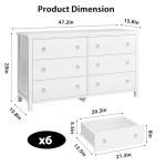GarveeHome 6 Drawer Dresser for Bedroom, 47 in Wide Dresser, Chest of Drawers, Wooden Dressers Chest with Clothes Storage Cabinet, Drawer Organizer for Bedroom, Living Room, Hallway, White