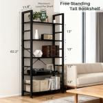 SageNest 5 Tier Bookshelf, Free Standing Wooden Bookcase with Open Storage Shelves with Metal Frame, Sturdy Shelf Organization Display Rack for Living Room, Bedroom, Home Office, 62.2" Tall, Black