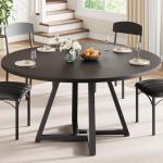 Jocoevol Round Kitchen Dining Room Table Circle Dining Dinner Table with Pedestal Metal Frame, Space Saving Wood Industrial Furniture for Small Space (Black, 47IN)