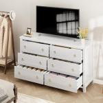 GarveeHome 6 Drawer Dresser for Bedroom, 47 in Wide Dresser, Chest of Drawers, Wooden Dressers Chest with Clothes Storage Cabinet, Drawer Organizer for Bedroom, Living Room, Hallway, White