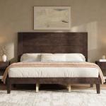 AMERLIFE King Sizes Solid Wood Bed Frame with 48" Headboard, Mid Century Modern Platform Bed with Silent Wood Slat System, No Box Spring Needed, Under-Bed Storage, Walnut