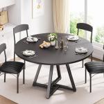 Jocoevol Round Kitchen Dining Room Table Circle Dining Dinner Table with Pedestal Metal Frame, Space Saving Wood Industrial Furniture for Small Space (Black, 47IN)