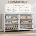 GarveeHome 6 Drawer Dresser for Bedroom, 47 in Wide Dresser, Chest of Drawers, Wooden Dressers Chest with Clothes Storage Cabinet, Drawer Organizer for Bedroom, Living Room, Hallway, White