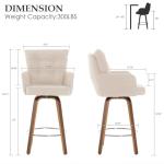 TQHOQ 28 Inch Bar Stools Set of 2, Modern Counter Height Swivel Bar Stools with Backs and Arms, Wood Legs and Footrest, Upholstered Pub Off White Bar Chairs Kitchen Island