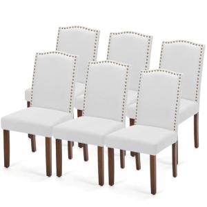 DUMOS Upholstered Dining Chairs，Set of 6 Fabric Dining Room Kitchen Chair with Nailhead Trim and Wood Legs, Modern Side Chairs for Living Light Grey