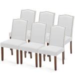DUMOS Upholstered Dining Chairs，Set of 6 Fabric Dining Room Kitchen Chair with Nailhead Trim and Wood Legs, Modern Side Chairs for Living Light Grey