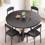 Jocoevol Round Kitchen Dining Room Table Circle Dining Dinner Table with Pedestal Metal Frame, Space Saving Wood Industrial Furniture for Small Space (Black, 47IN)