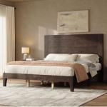 AMERLIFE King Sizes Solid Wood Bed Frame with 48" Headboard, Mid Century Modern Platform Bed with Silent Wood Slat System, No Box Spring Needed, Under-Bed Storage, Walnut