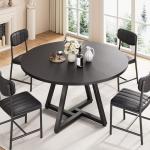 Jocoevol Round Kitchen Dining Room Table Circle Dining Dinner Table with Pedestal Metal Frame, Space Saving Wood Industrial Furniture for Small Space (Black, 47IN)