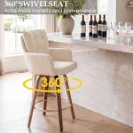 TQHOQ 28 Inch Bar Stools Set of 2, Modern Counter Height Swivel Bar Stools with Backs and Arms, Wood Legs and Footrest, Upholstered Pub Off White Bar Chairs Kitchen Island